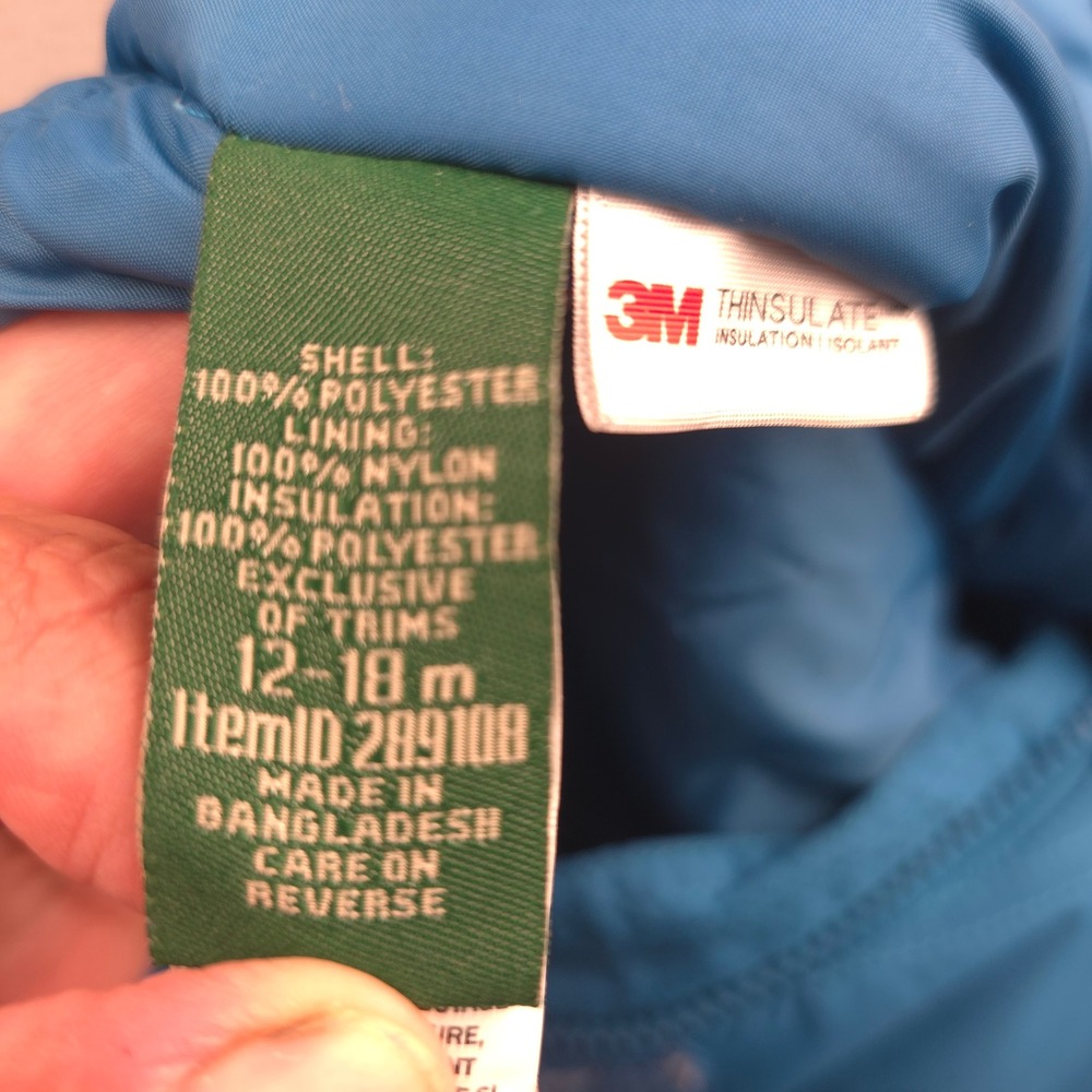 L.L.Bean Snowsuit Kids 12-18M Blue 3M Thinsulate Grow Cuffs Hooded Full Zip - Picture 7 of 10